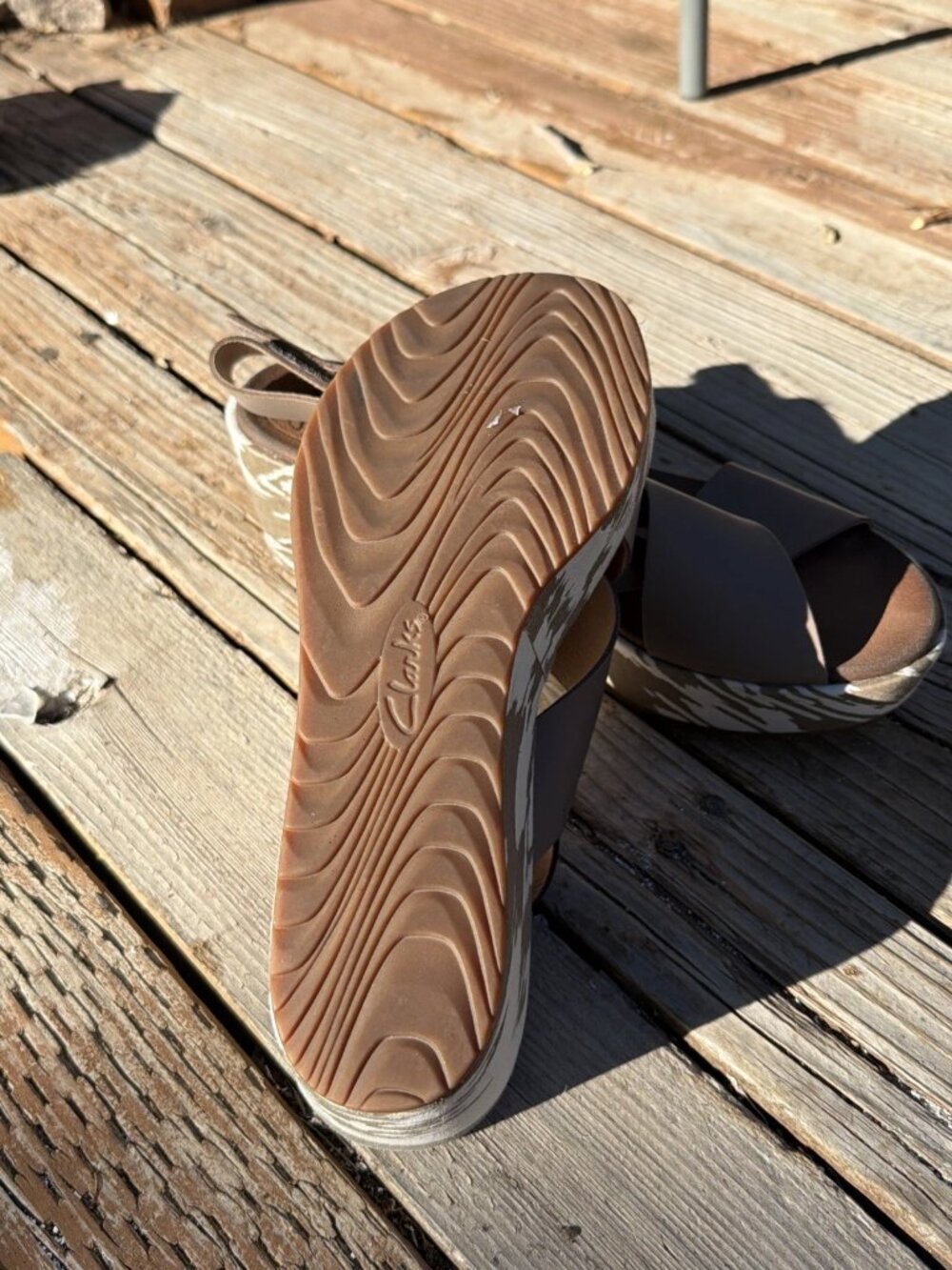 Clarks Stasha Hale Wedge Sandals - Taupe/White - Size 10M - Picture 9 of 9